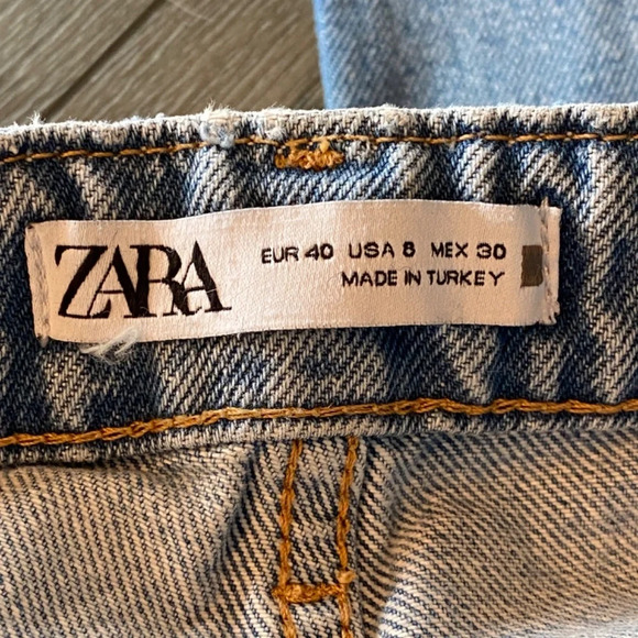 Zara High Rise Distressed Straight Leg Jeans Blue 33821 - Picture 11 of 12